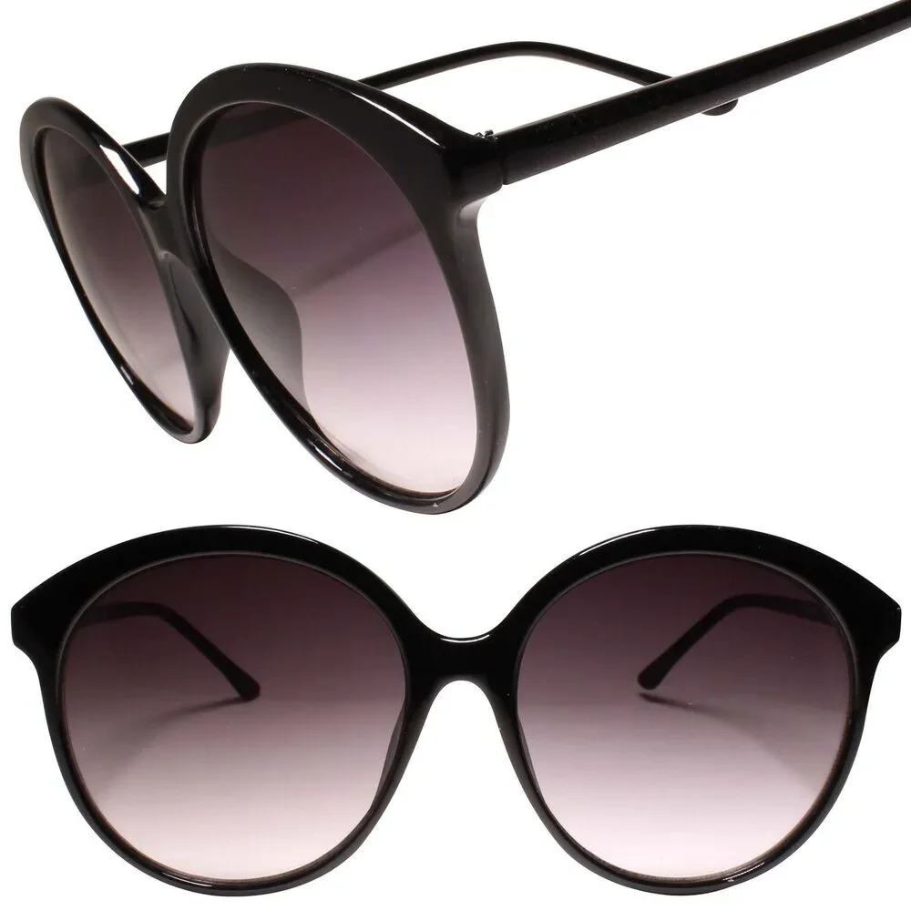 Classic Vintage Retro Oversized Exaggerated Womens Round Sunglasses Black